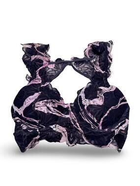 NWT PINK Victoria Secret Gray/Pink Marble Lace Longline Push Up Bra Small